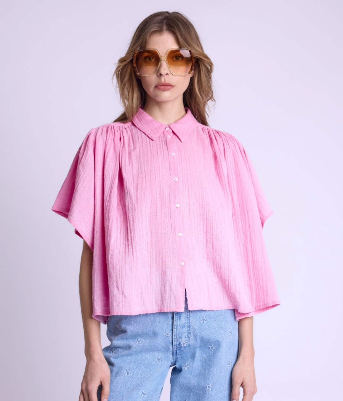 Berenice Cristifly Over Sized Short Sleeve Shirt - Pink Bubble