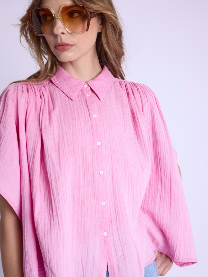 Berenice Cristifly Over Sized Short Sleeve Shirt - Pink Bubble