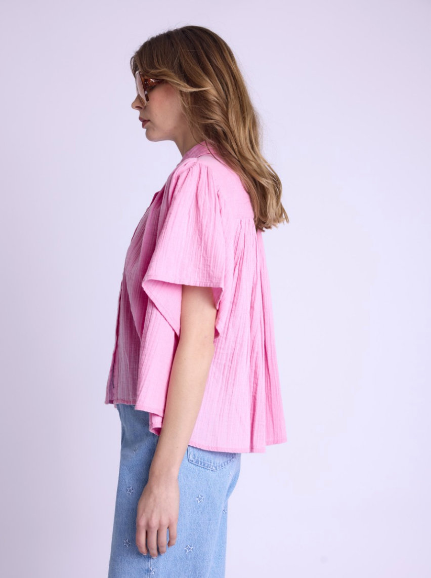 Berenice Cristifly Over Sized Short Sleeve Shirt - Pink Bubble