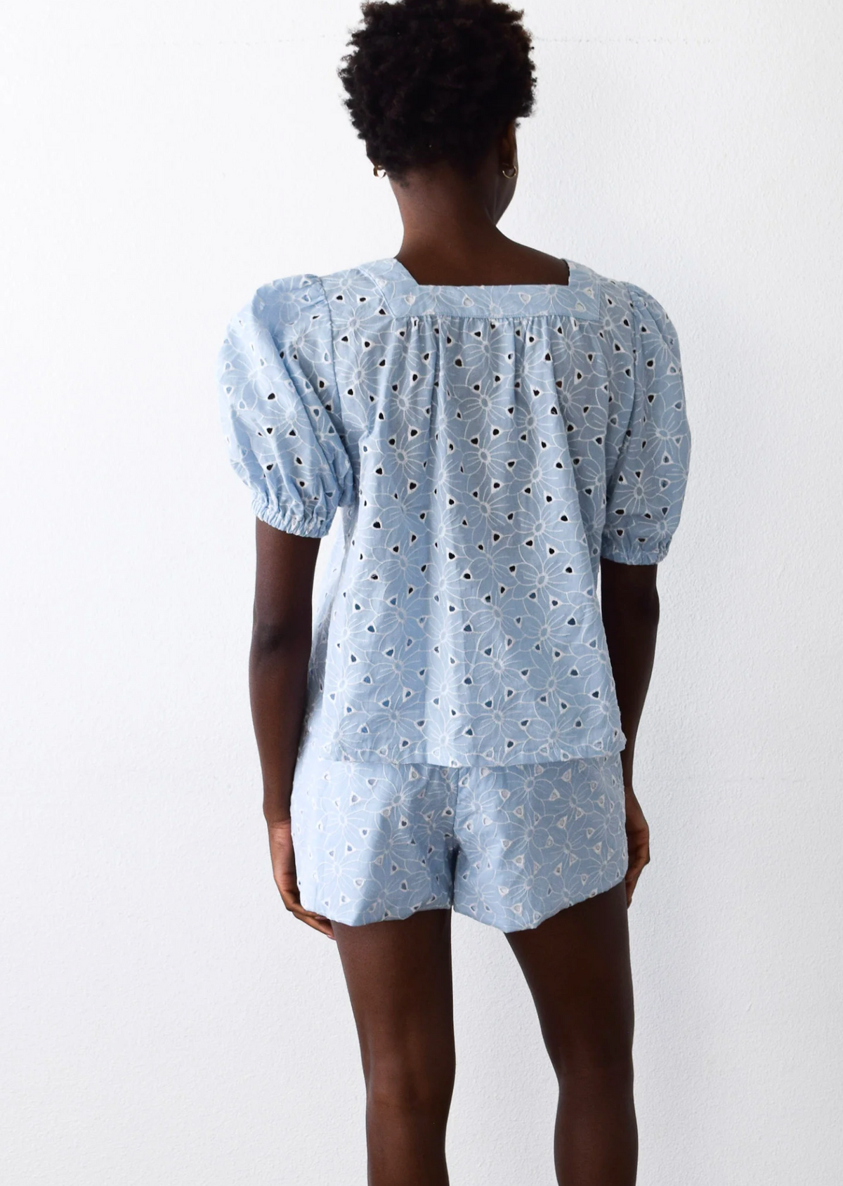 Never A Wallflower Square Neck Top - Blue Eyelet