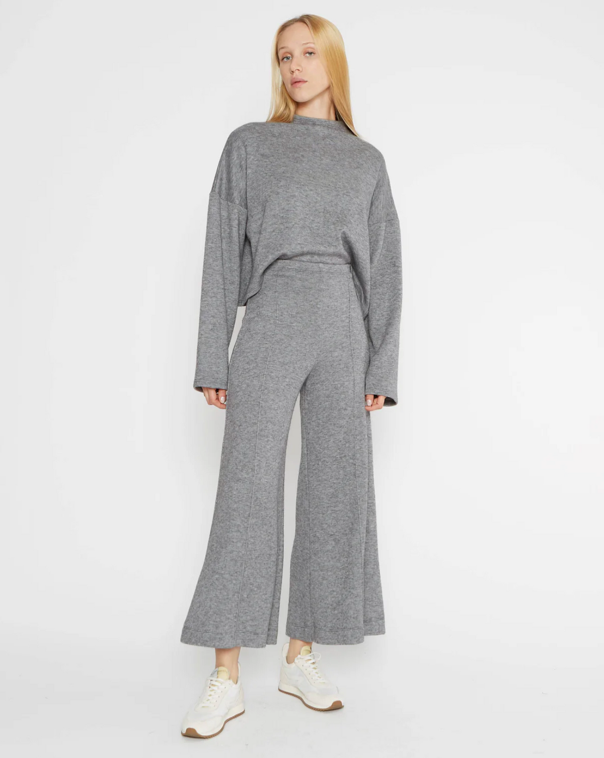 Ripley Rader Sweater Knit Wide Leg Pant - Heather Grey