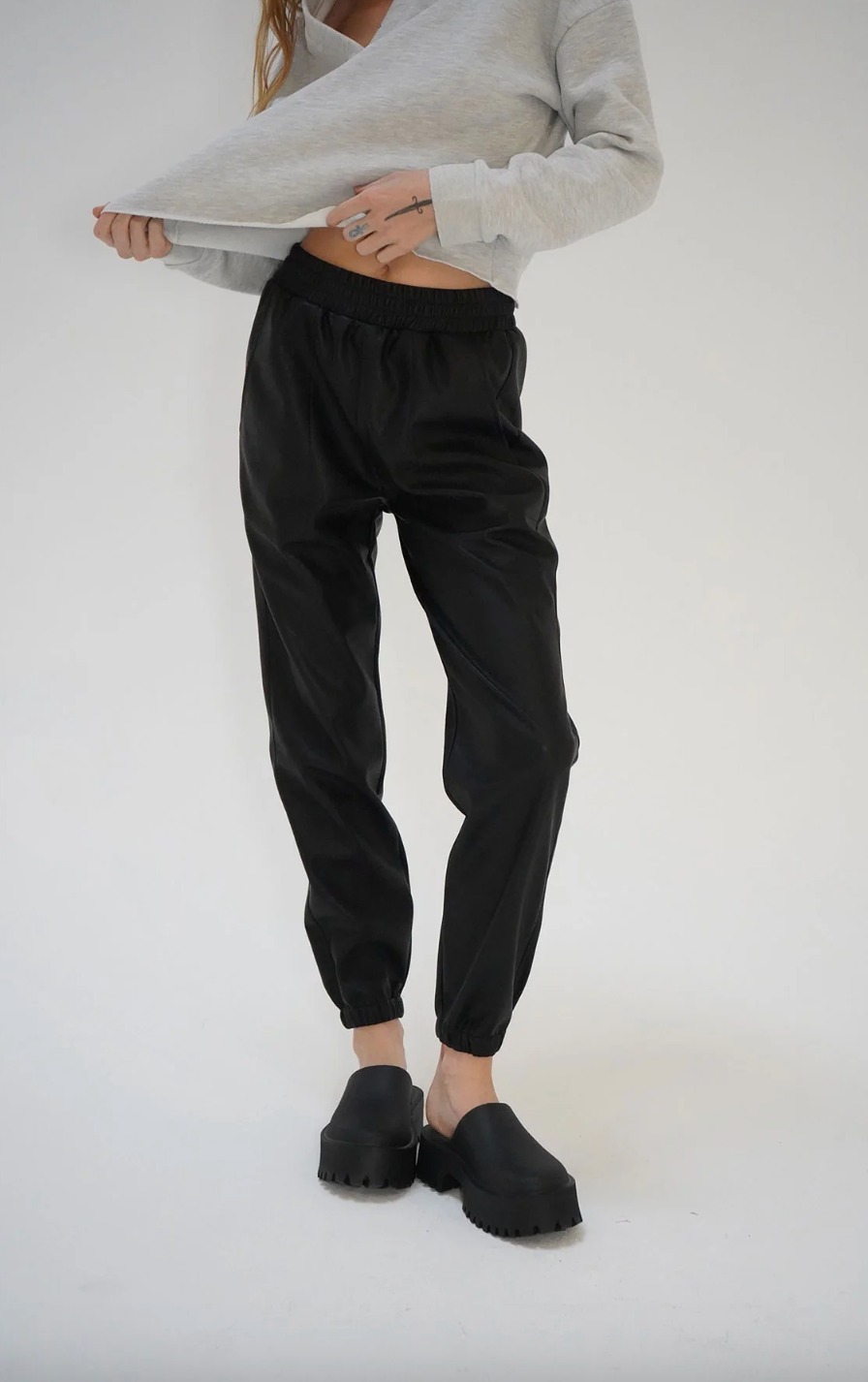 LNA Utility Faux Leather Jogger - Black