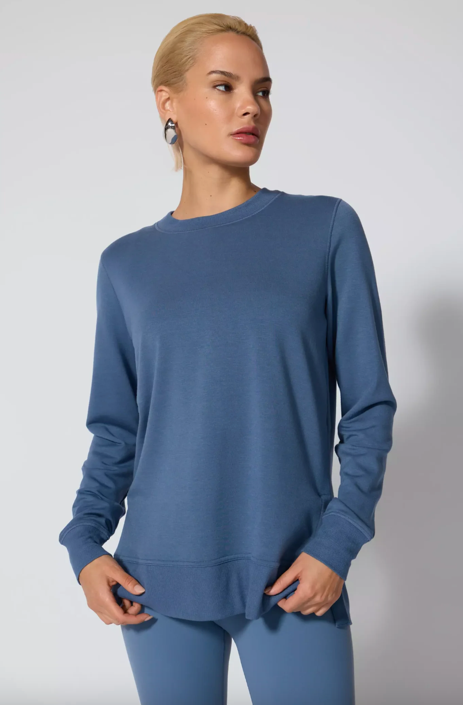 MPG Serene Crew Neck Relaxed Pullover - Petrol Blue