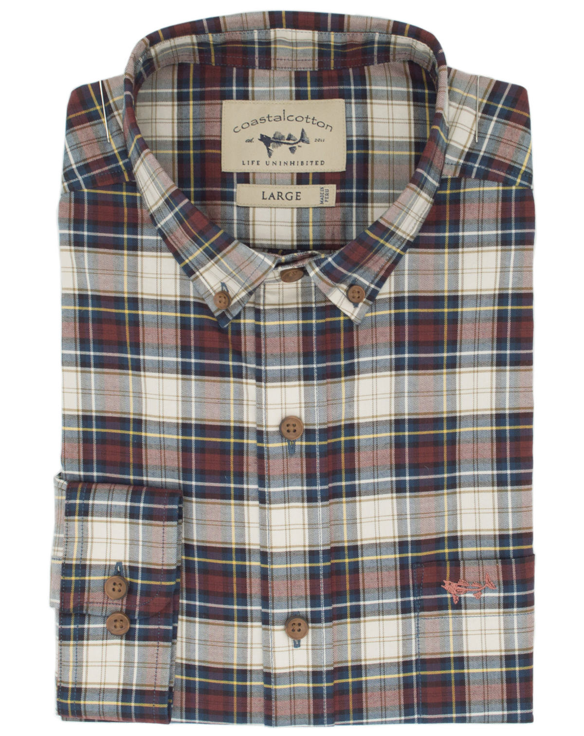 Coastal Cotton Stretch Woven Long Sleeve Shirt - Woodford Plaid