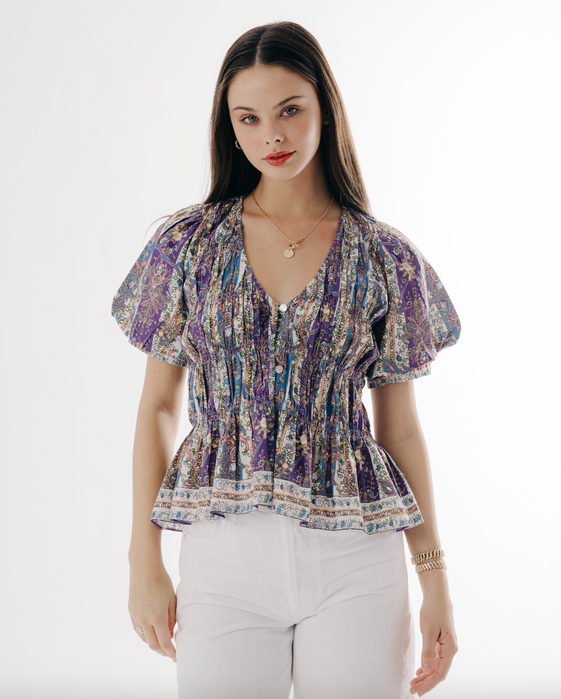 Love the Label Stevie Top - Mara Stripe Floral Print