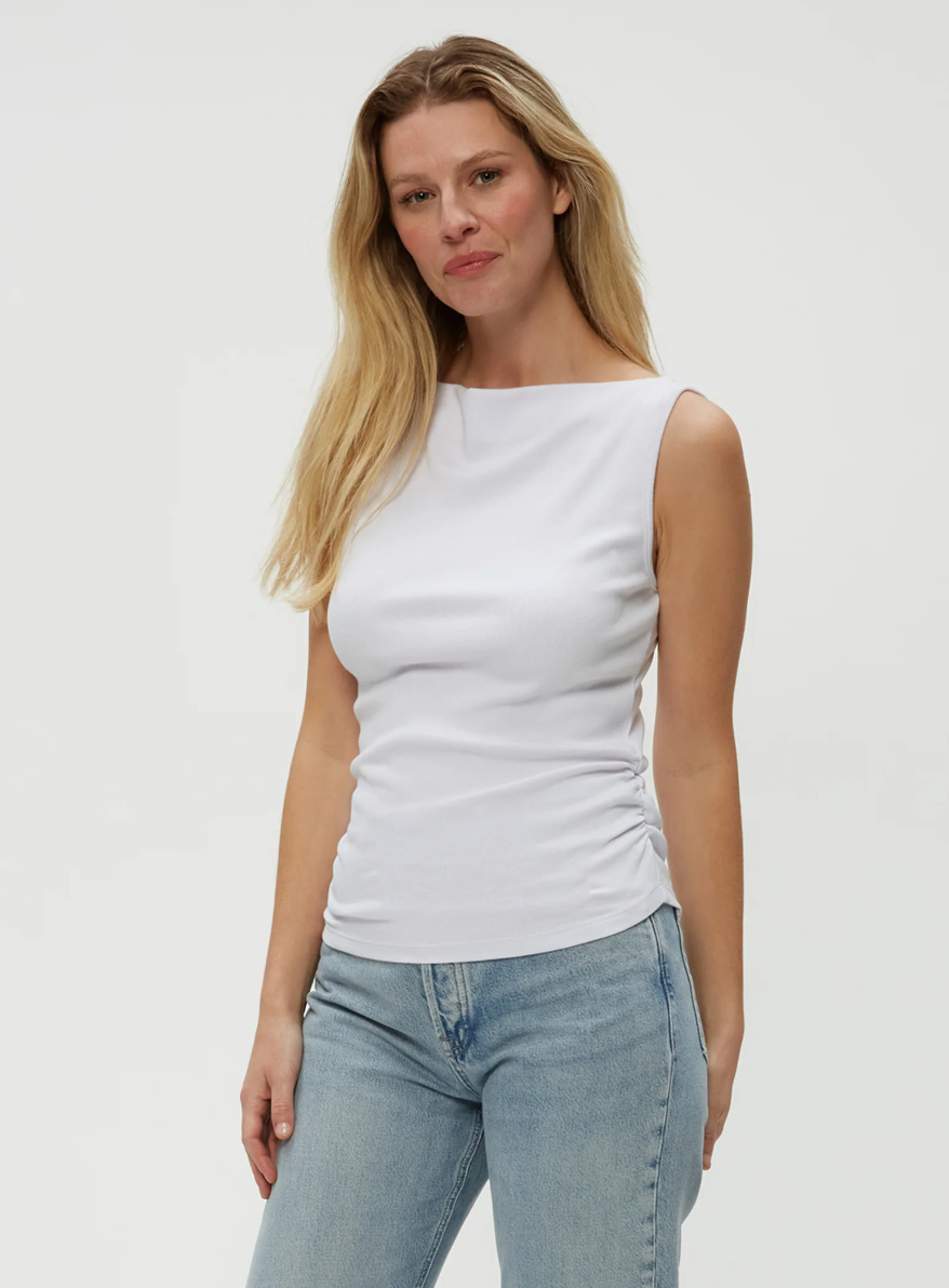 Michael Stars Coco Ruched Boat Neck Top - White
