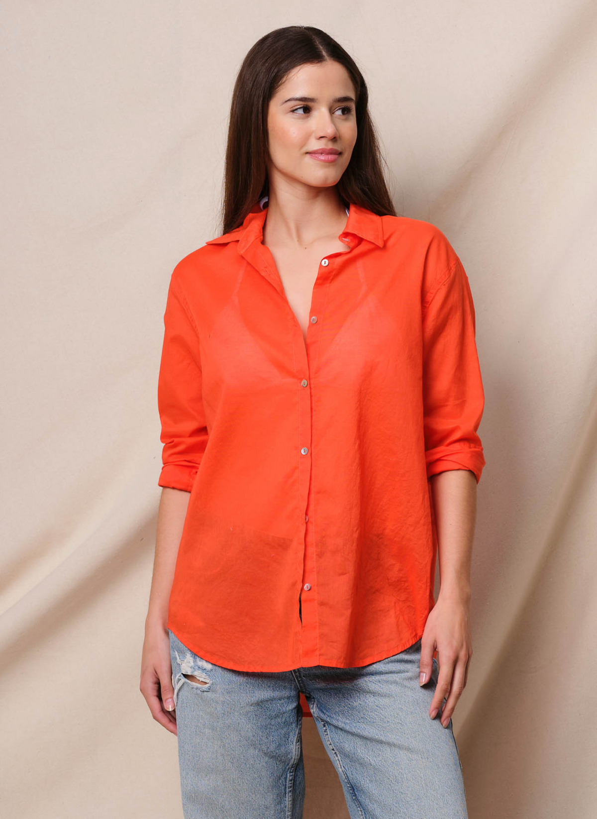 Sundry Oversized Destinations Shirt - Bright Coral