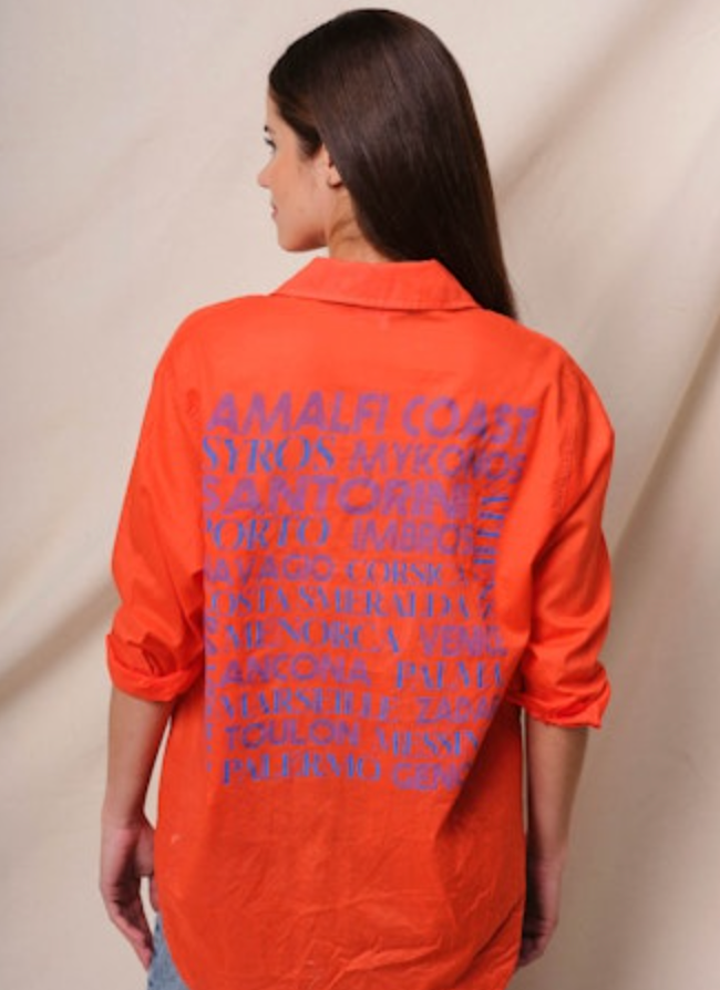 Sundry Oversized Destinations Shirt - Bright Coral