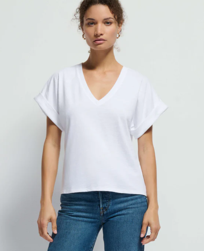 Nation Ltd. Stevie Cuffed V-Neck - Optic White