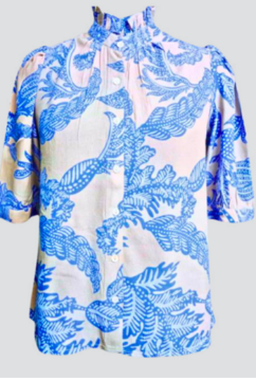 La Plage Thursday Blouse Bali Floral - Taupe/Blue