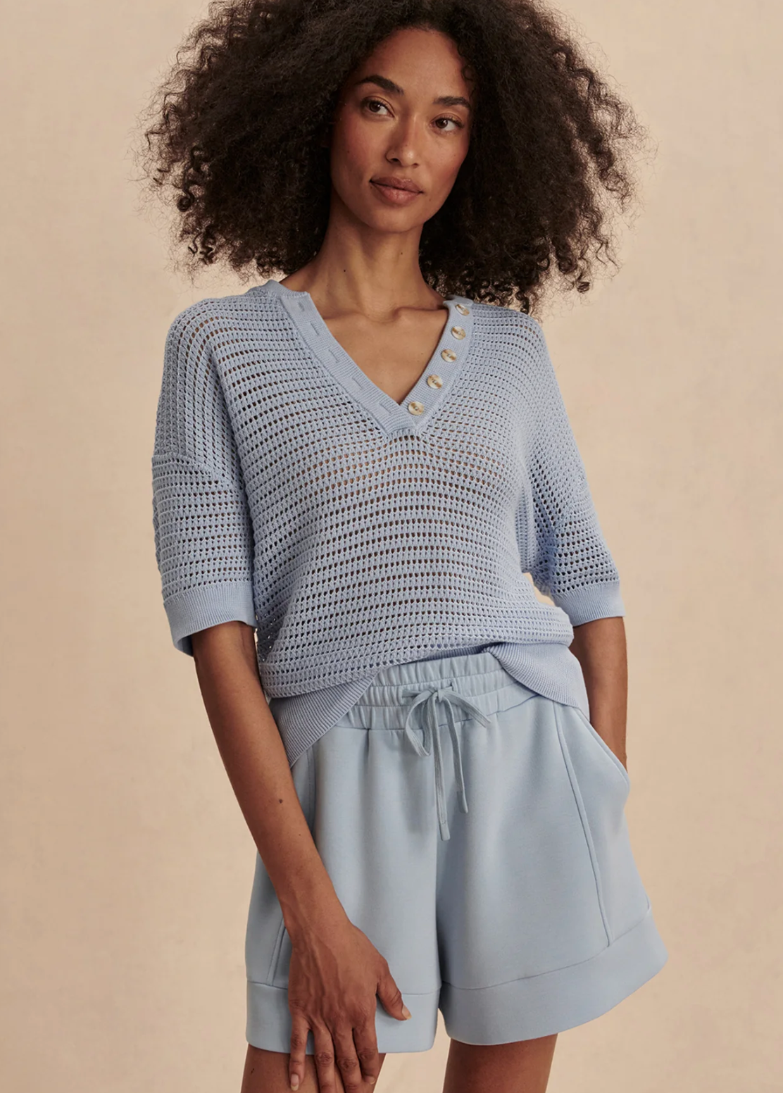 Varley Callie Knit Top - Cashmere Blue