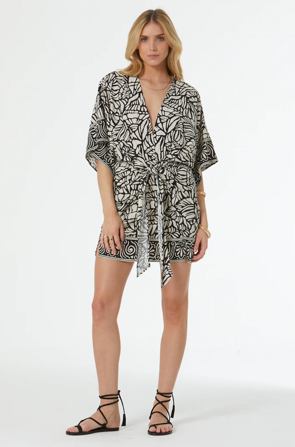 Young Fabulous &amp; Broke Willa Wrap Dress - Black Shell Print
