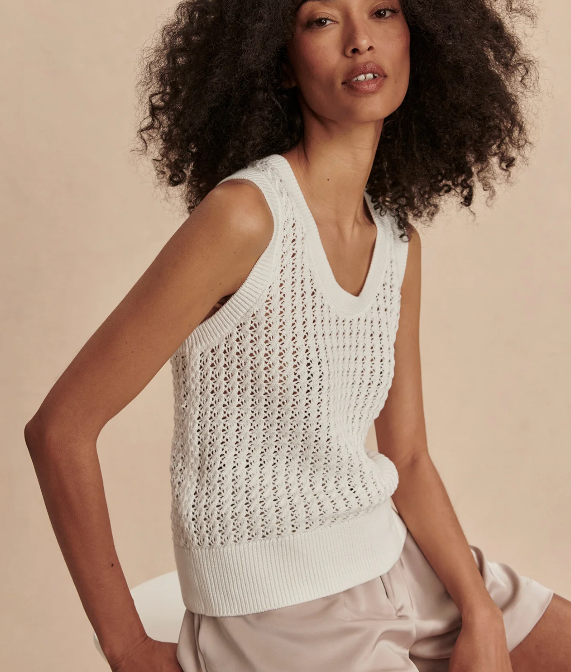 Varley Ferns Open Knit Tank - Snow White