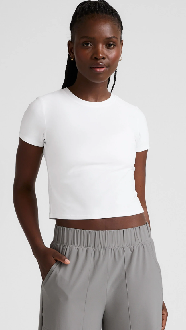 Beyond Yoga Featherweight Cropped Tee - Cloud White