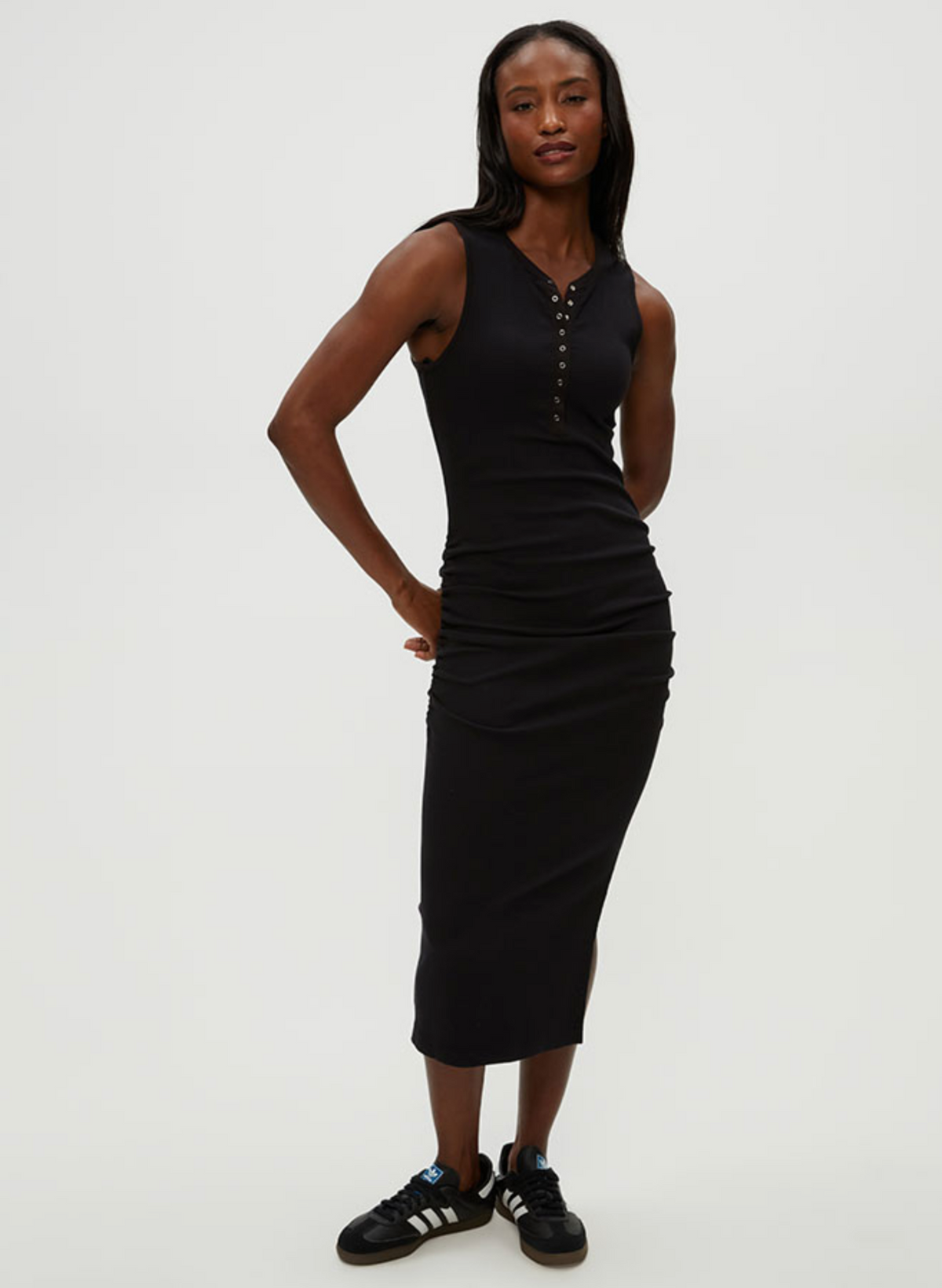Michael Stars Samira Tank Henley Midi Dress - Black