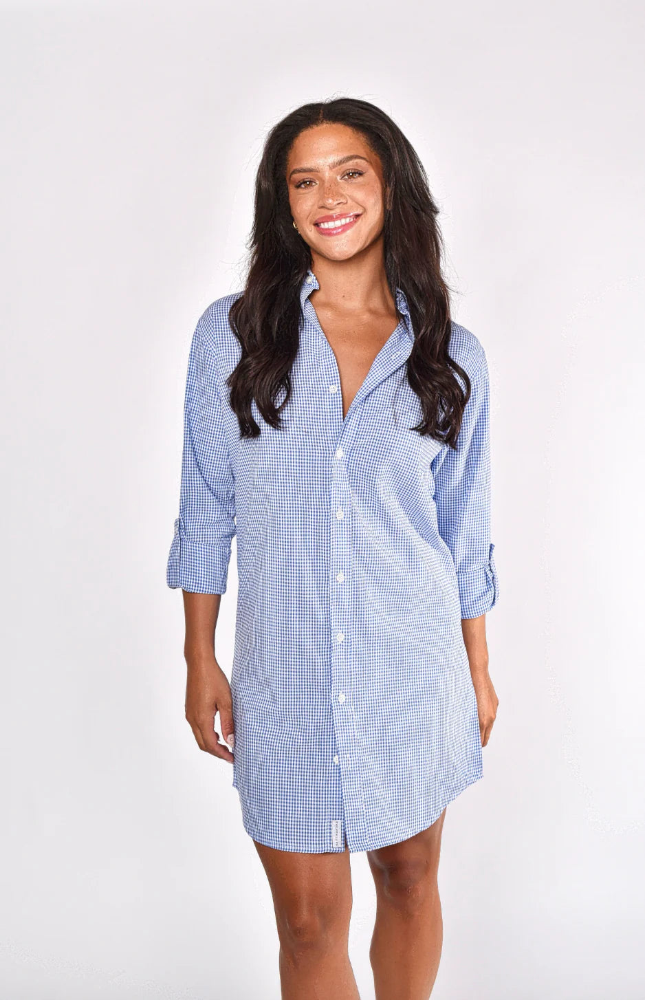 Emily Phillips Seersucker Girlfriend Dress- Navy and White