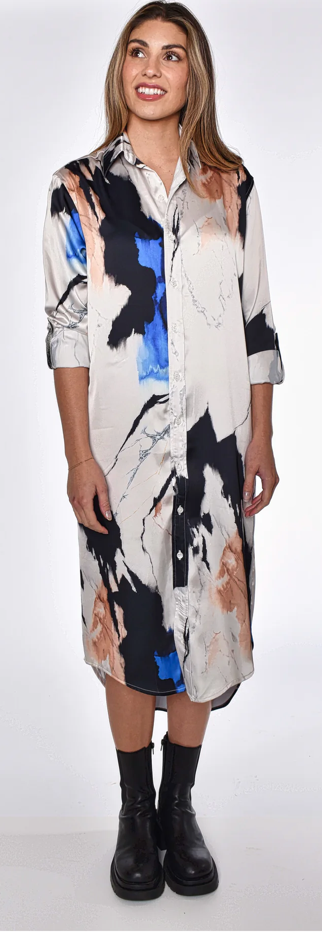 Emily Phillips Tencel Midi Dress - Black Splatter