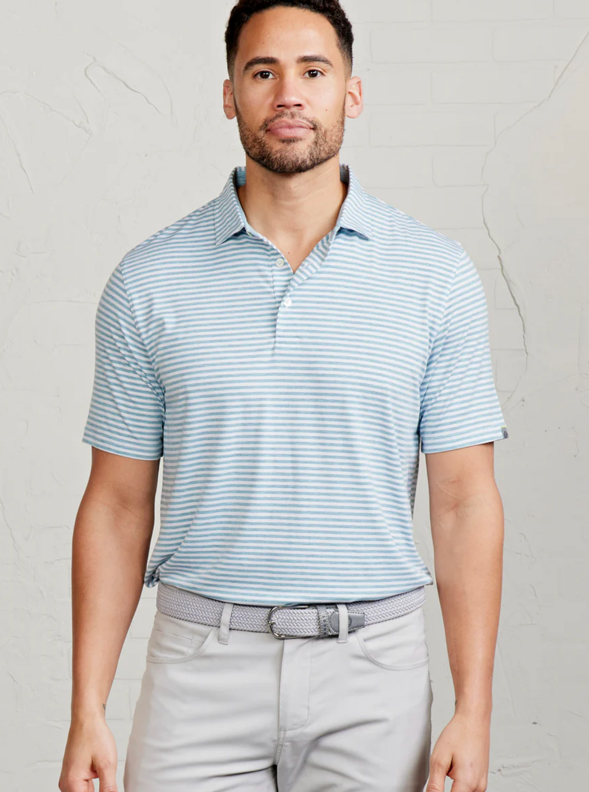 Tasc Cloud Polo - Air Stripe - Greyser Heather/ White