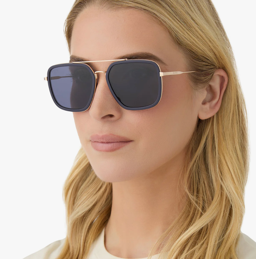 DIFF Eyewear Jordan Sunglasses - Gold Royal Temple Tips + Midnight