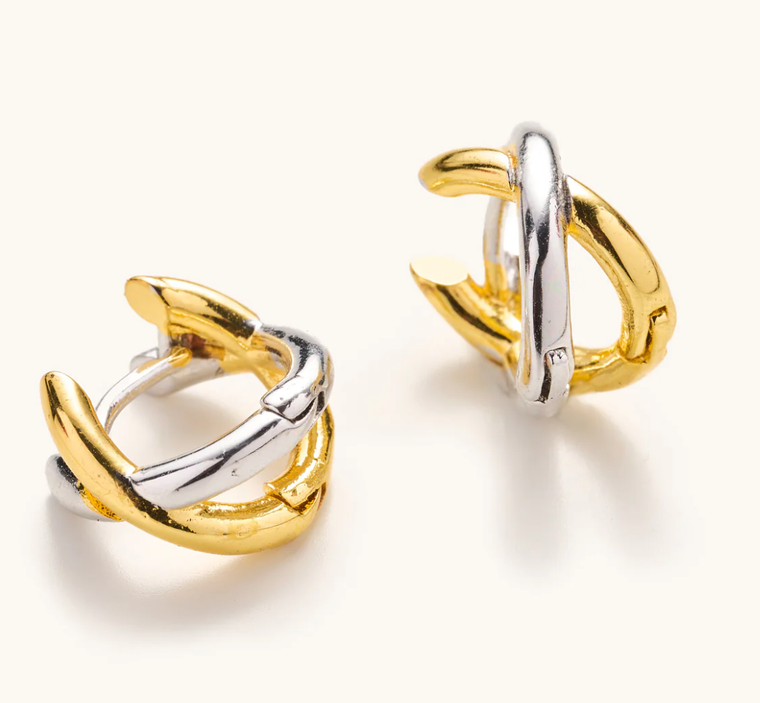Nikki Smith Criss Cross Mixed Metal Huggies