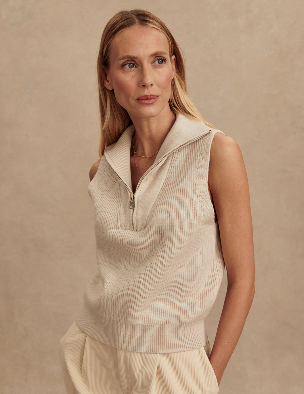 Varley Amina Half Zip Knit - Silver Birch