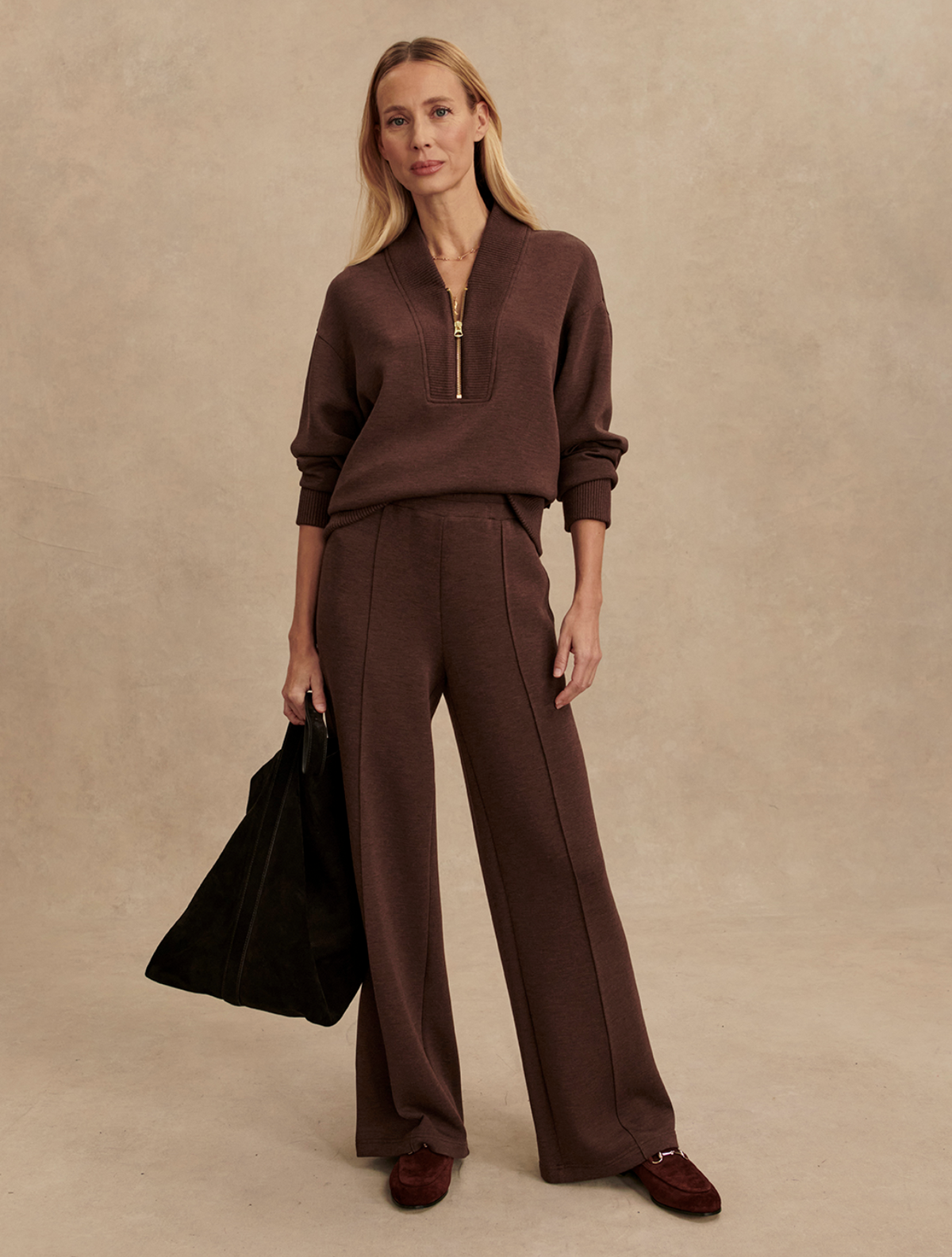 Varley Sally Half Zip Sweat - Coffee Bean Marl