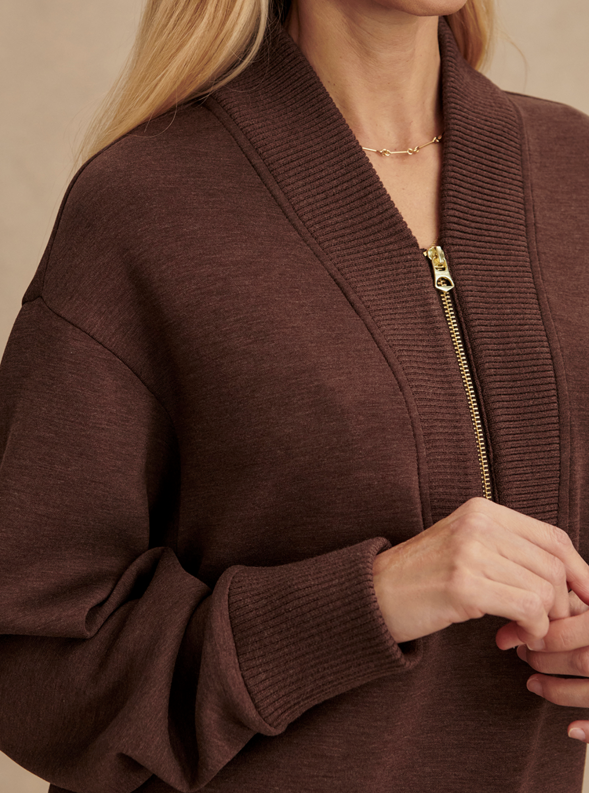 Varley Sally Half Zip Sweat - Coffee Bean Marl
