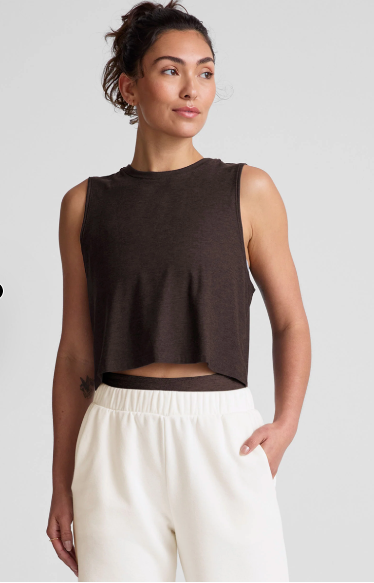 Beyond Yoga Featherweight Minimal Cropped Tank - Dark Chocolate Heather