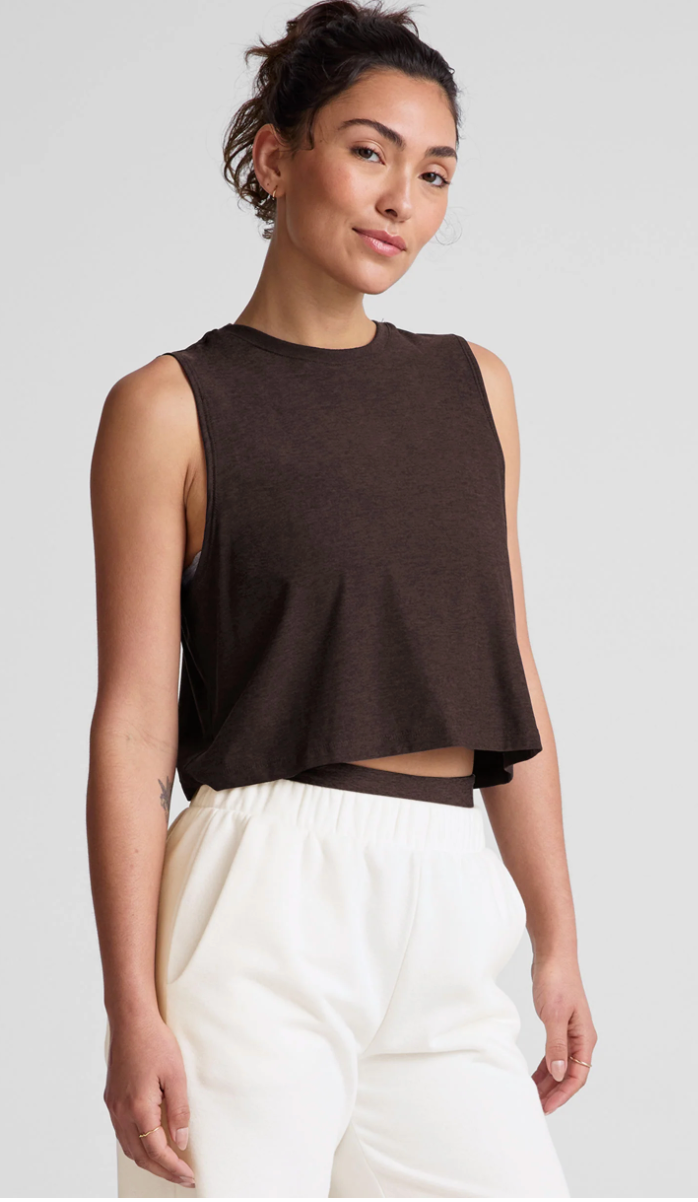 Beyond Yoga Featherweight Minimal Cropped Tank - Dark Chocolate Heather