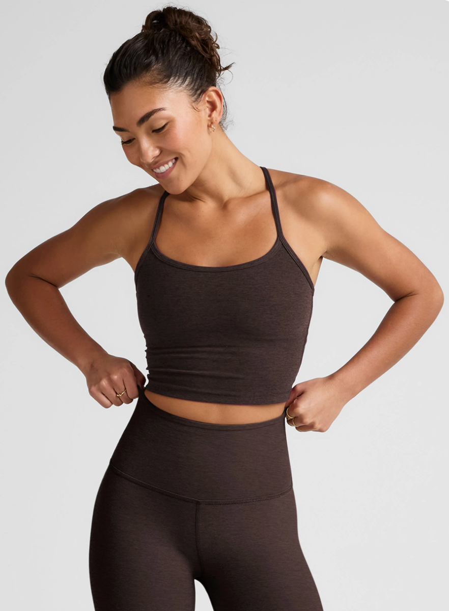 Beyond Yoga Spacedye Slim Racerback Cropped Tank - Dark Chocolate Heather