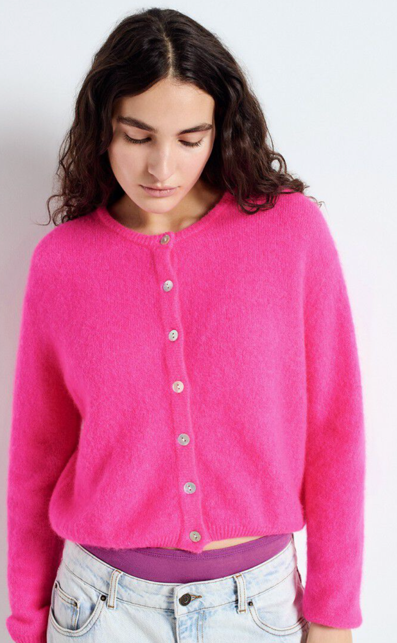 American Vintage Vitow Cardigan - Neon Pink Melange