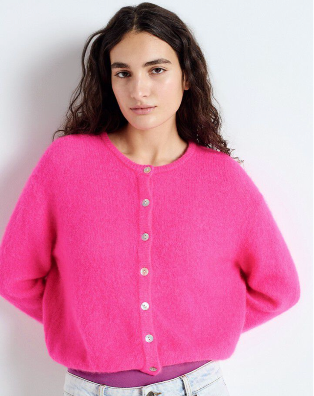 American Vintage Vitow Cardigan - Neon Pink Melange