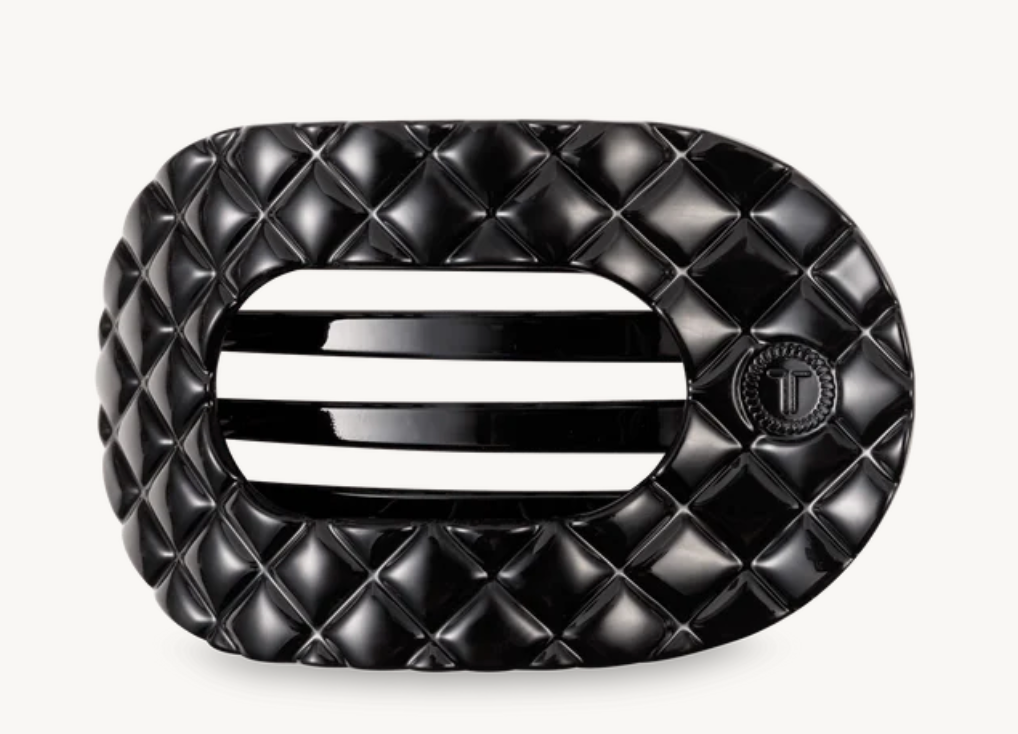 Teleties Flat Round Clip - Jet Black Quilted