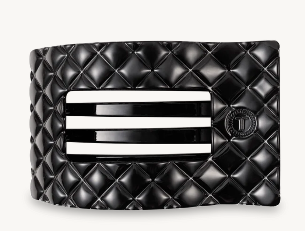 Teleties Flat Rectangle Clip - Jet Black Quilted