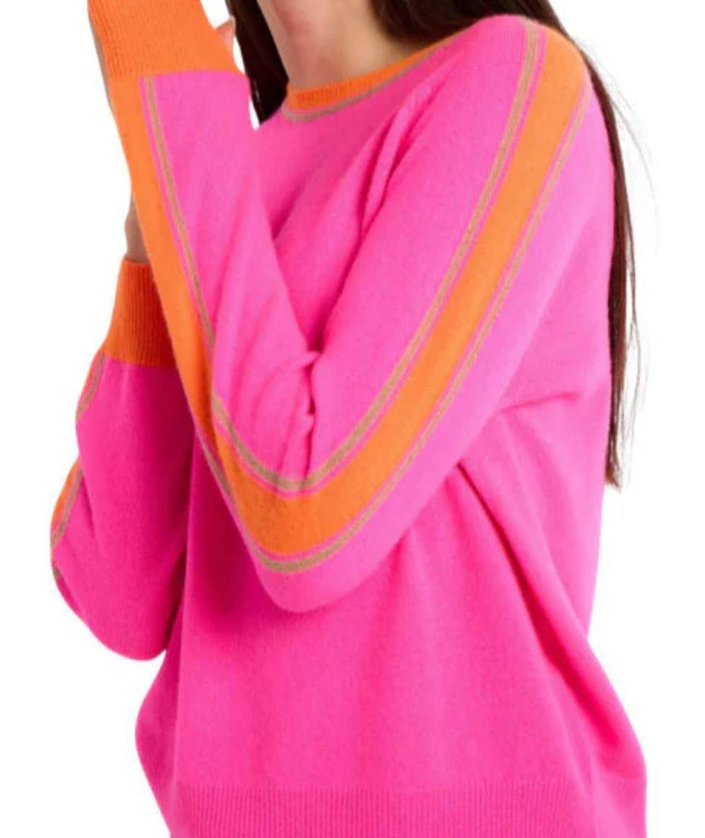Brodie Striped Sleeve Mini Sweat - Diva Pink