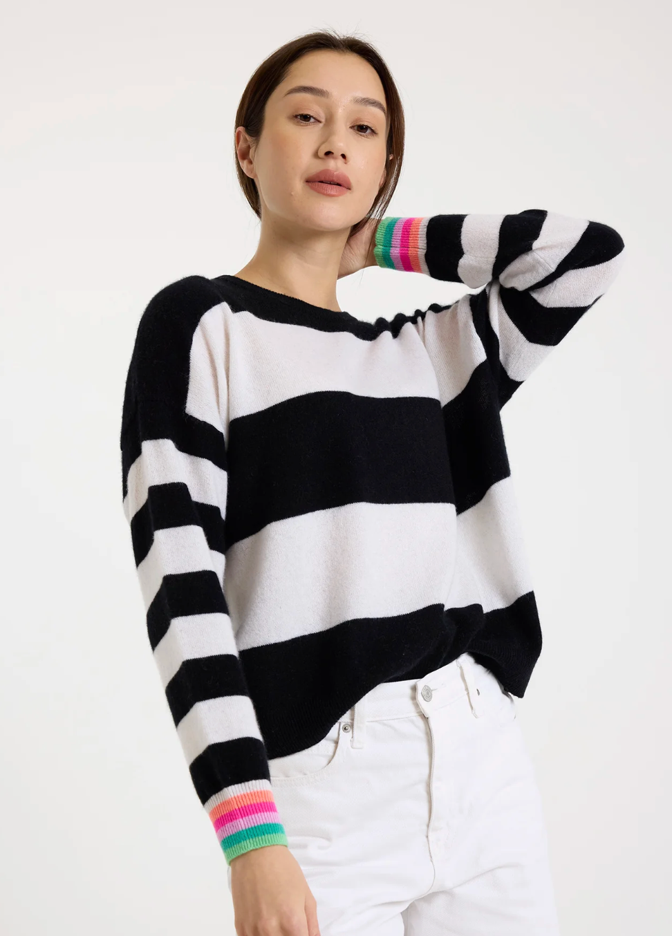 Brodie Molly Stripe Crew - Black / Organic White