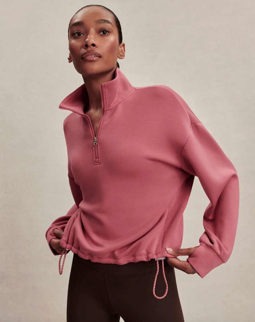 Varley Sian Cropped Half Zip Sweat - Mauvewood
