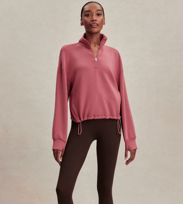 Varley Sian Cropped Half Zip Sweat - Mauvewood
