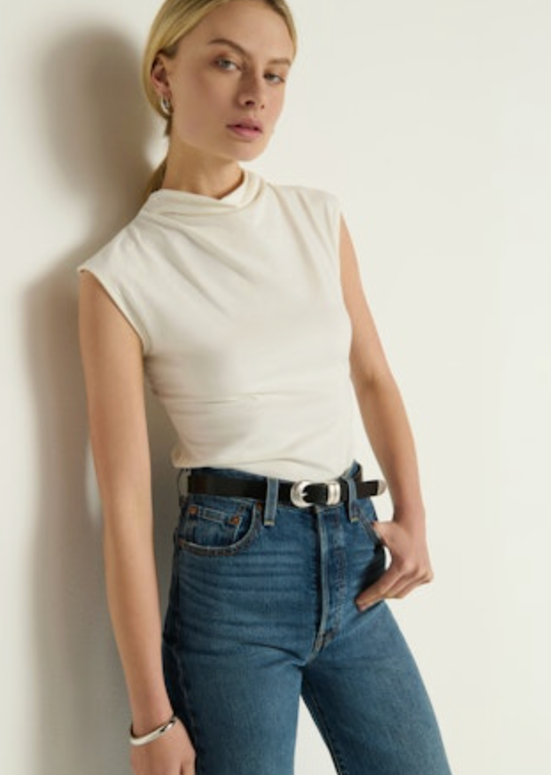 Nation Ltd. Lulu Mock Neck Top - Porcelain