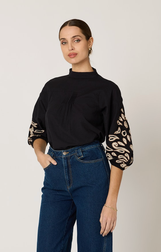 Cleobella Clarissa Blouse - Black/Ivory
