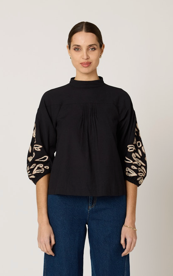 Cleobella Clarissa Blouse - Black/Ivory