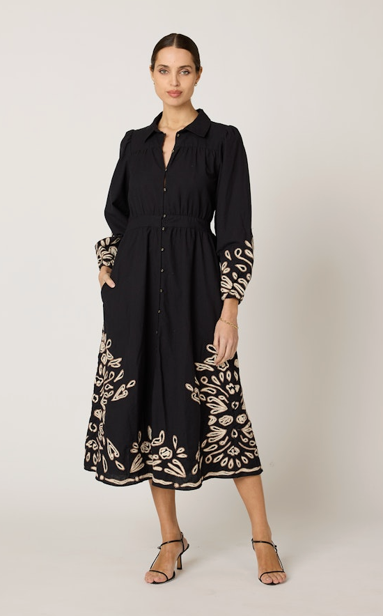 Cleobella Elyse Midi Dress - Black/Ivory