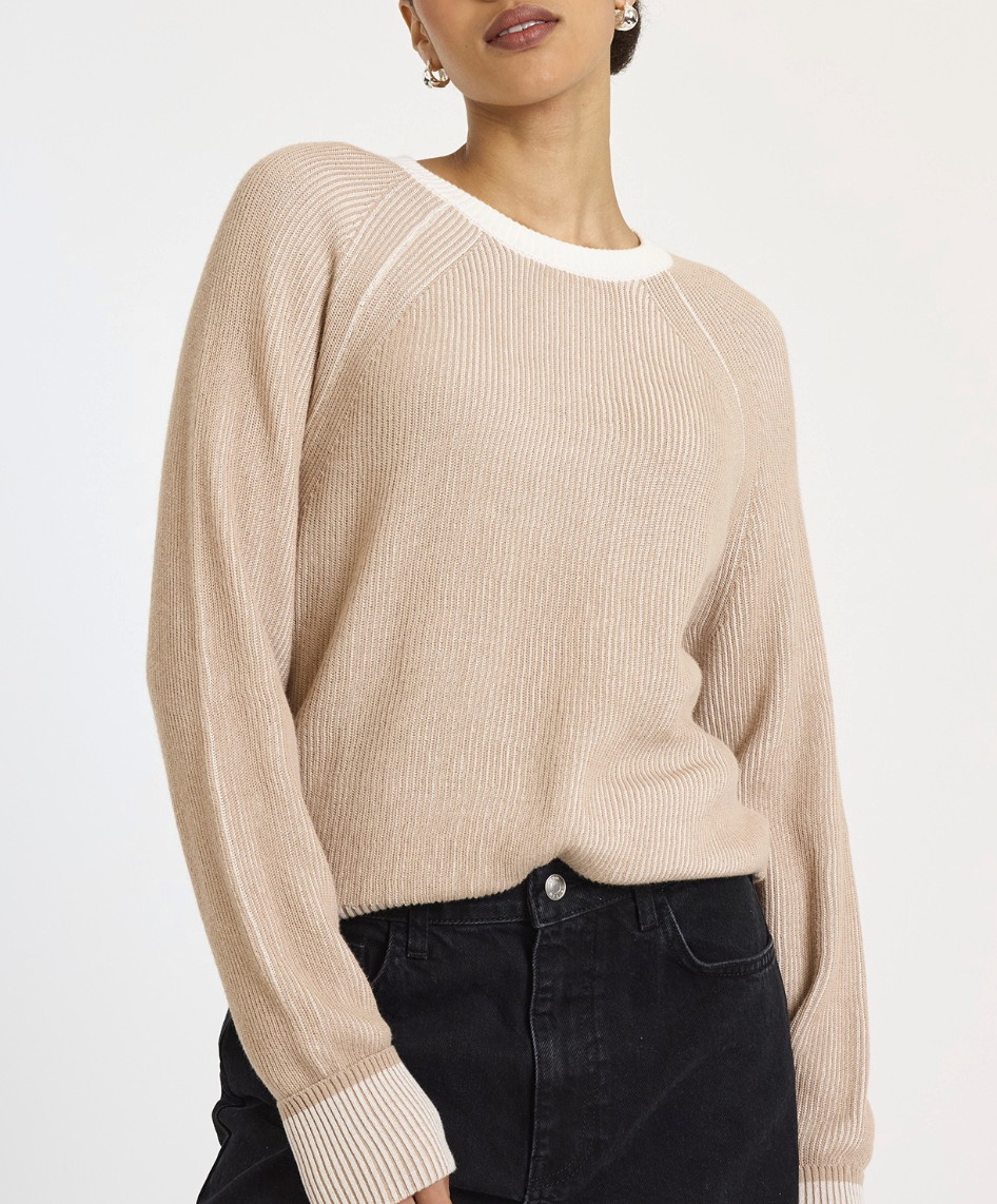 Brodie Isla Plaited Crew - Ivory/Brown