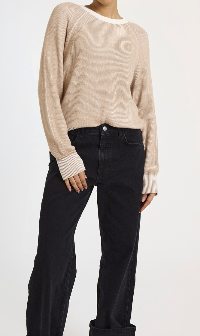 Brodie Isla Plaited Crew - Ivory/Brown