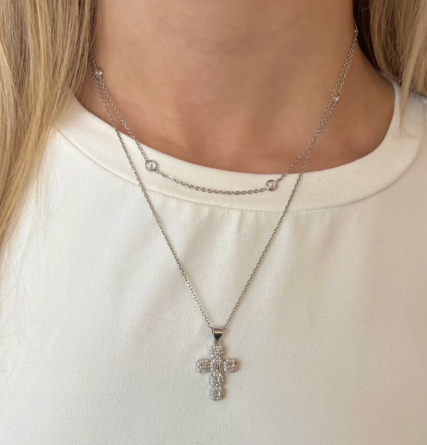 Nikki Smith Diamond Cross Adjustable Necklace - Silver