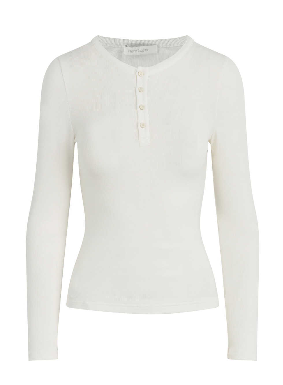 Favorite Daughter Henley Ribbed Long Sleeve Shirt - White
