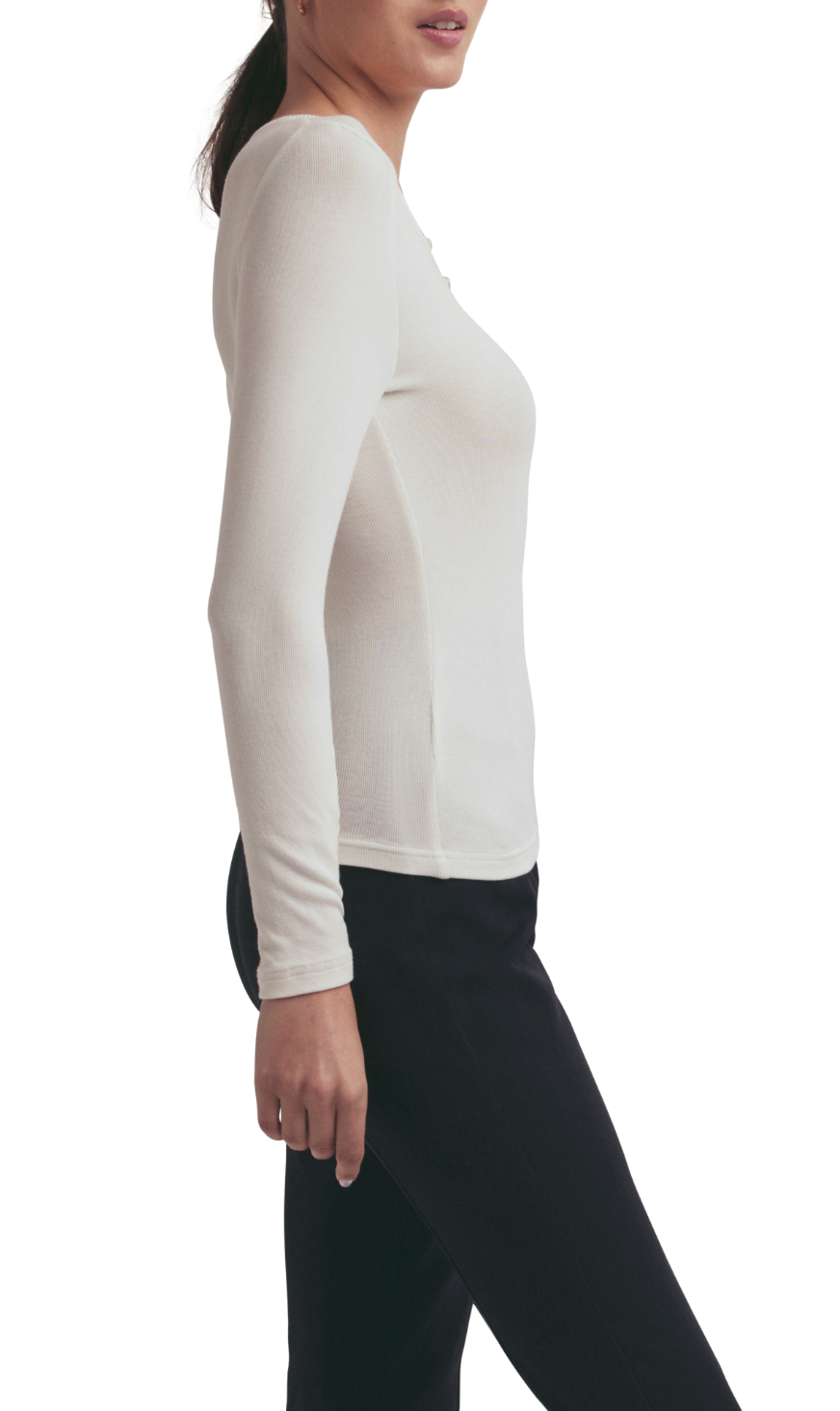 Favorite Daughter Henley Ribbed Long Sleeve Shirt - White