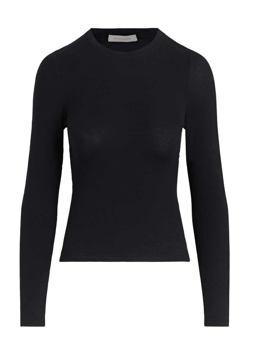 Favorite Daughter Ribbed Long Sleeve Shirt - Black