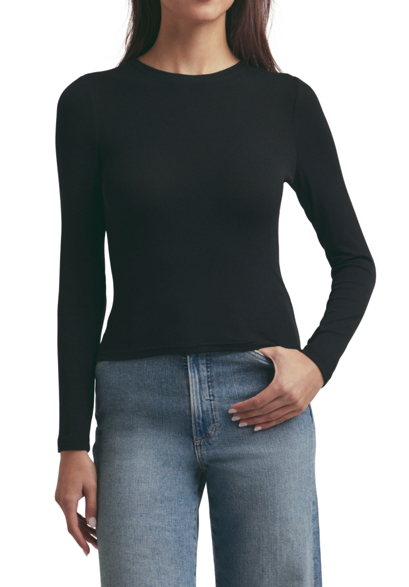 Favorite Daughter Ribbed Long Sleeve Shirt - Black