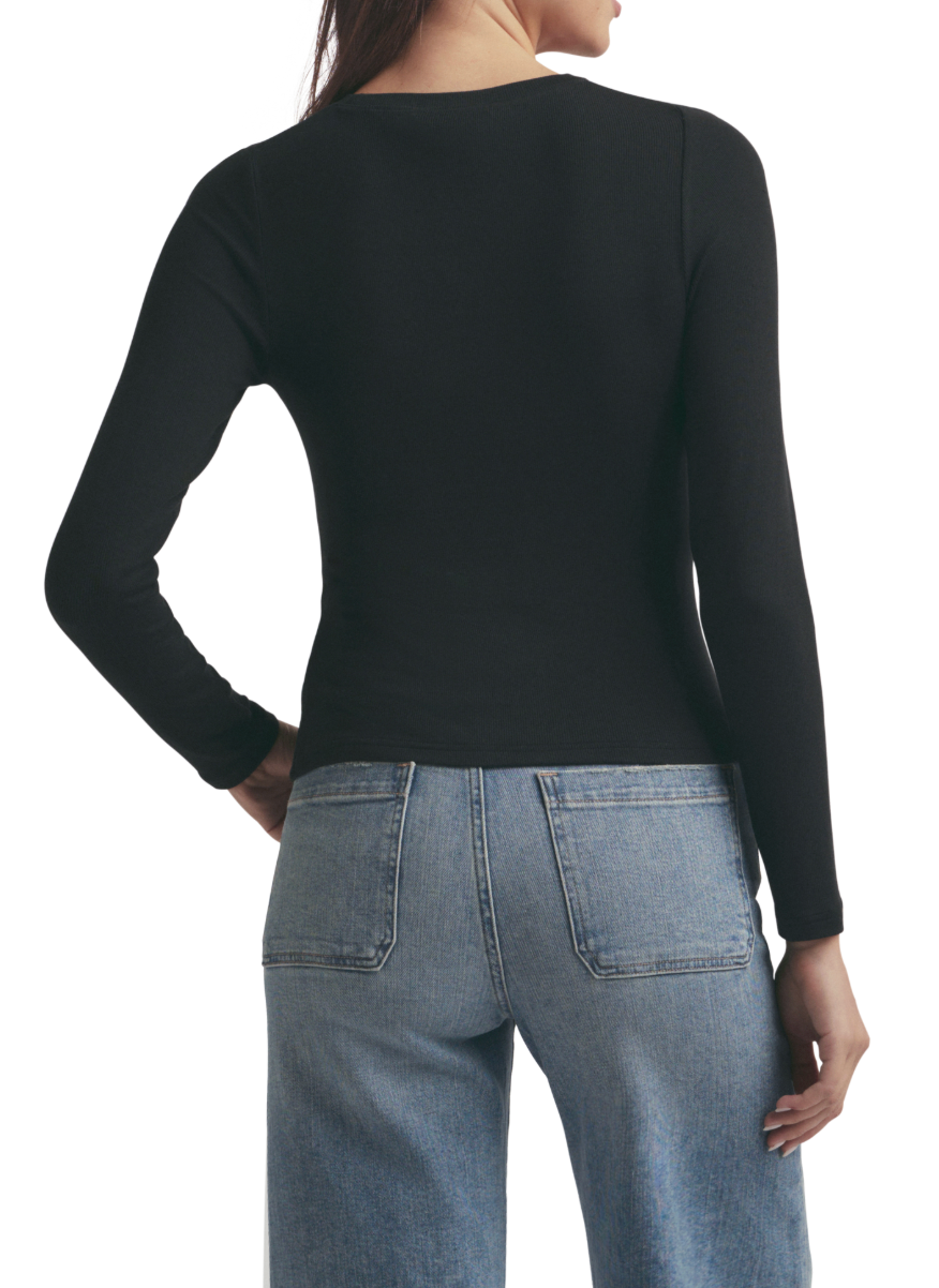 Favorite Daughter Ribbed Long Sleeve Shirt - Black